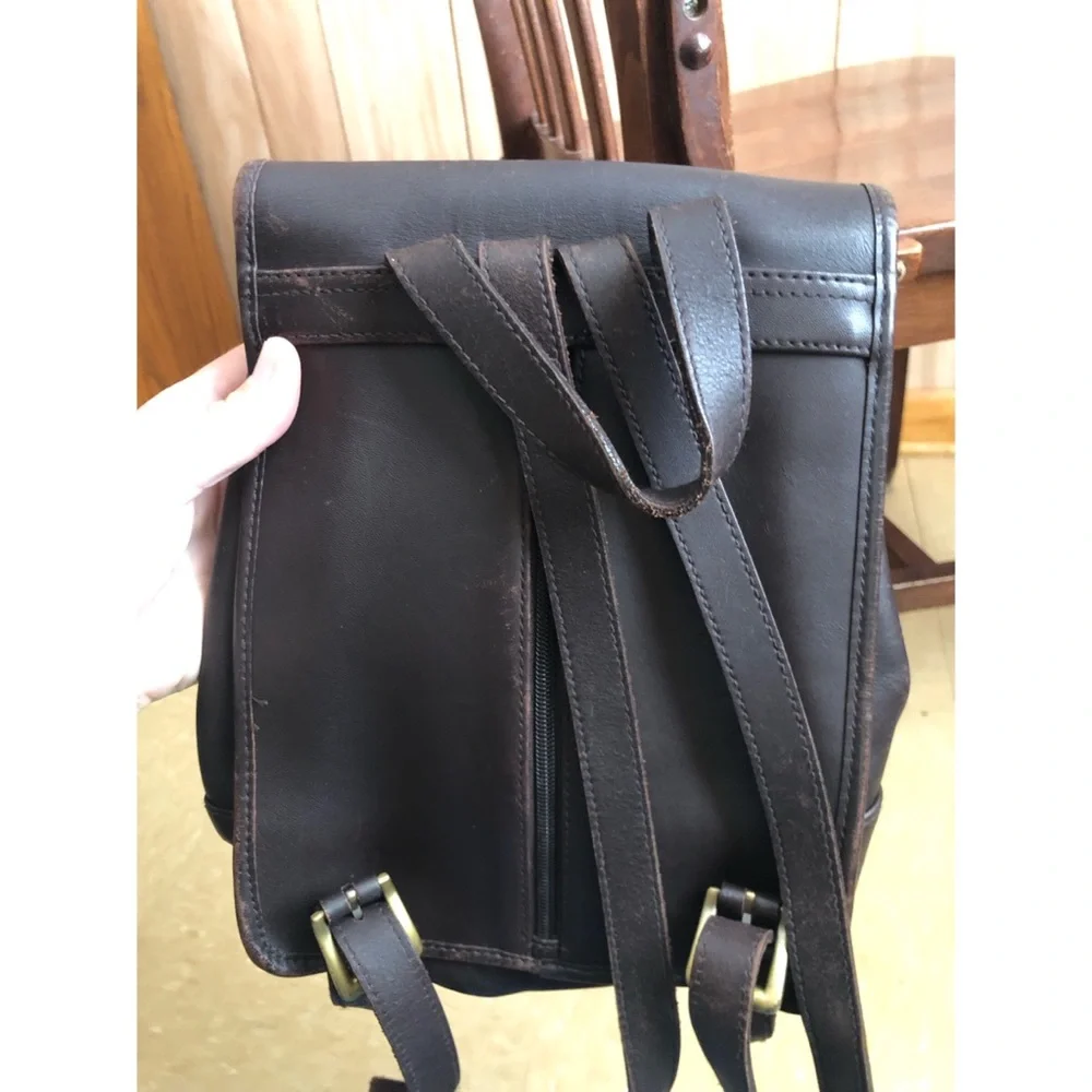 Vintage croft & barrow dark brown genuine leather backpack